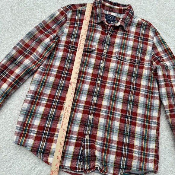 American Eagle Mens Heavy Weight Flannel Shirt Plaid Button Up XL Tall Red White - Picture 6 of 8